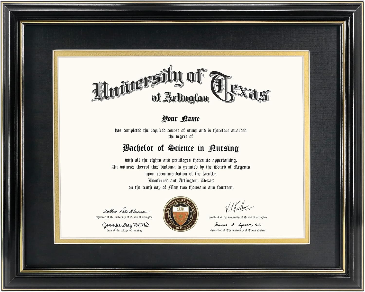 GraduationMall 11x14 Diploma Frame with Elegant Black Gold Mat