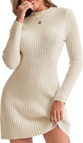 Womens Long Sleeve Ribbed Bodycon Sweater Dress - Slim Fit