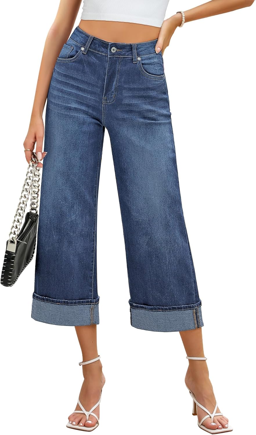 GRAPENT Wide Leg Jeans for Women: Stylish High Waisted Crop Pants