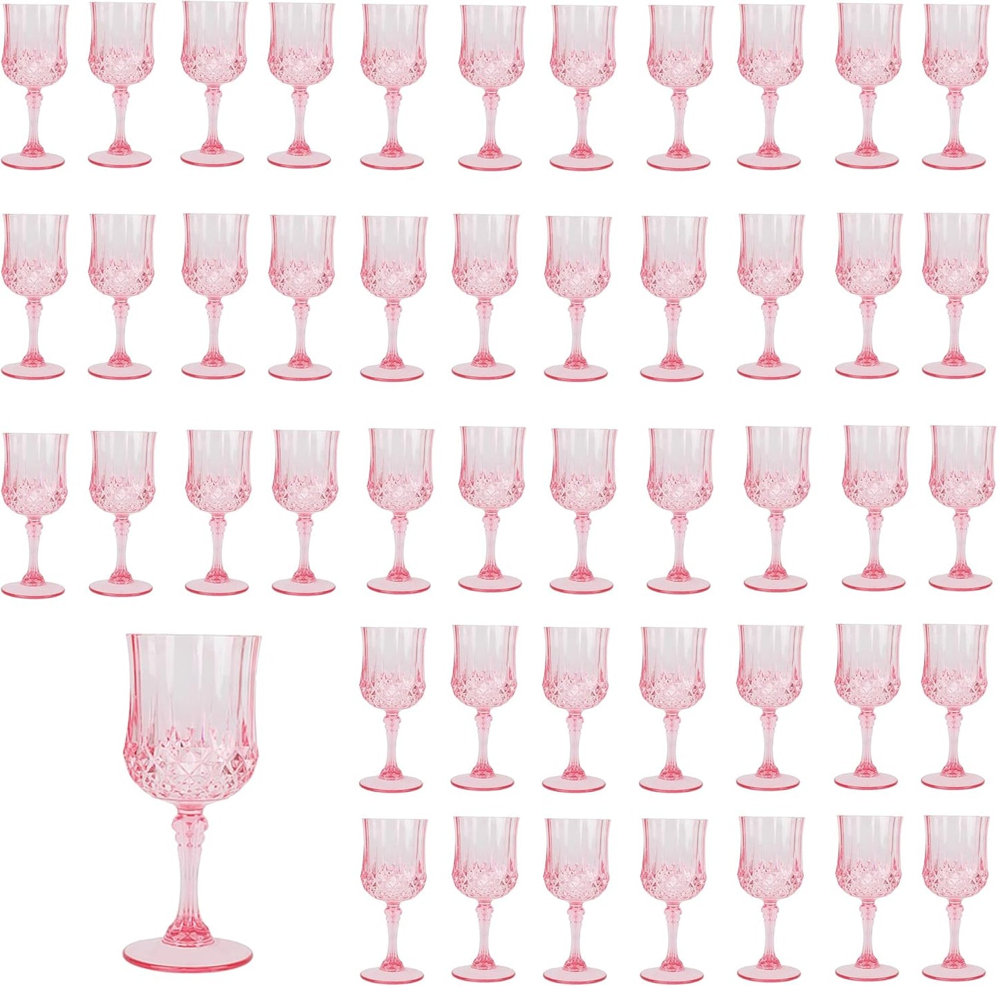 48PCS 7OZ Pink Wine Plastic Glasses for Weddings and Parties