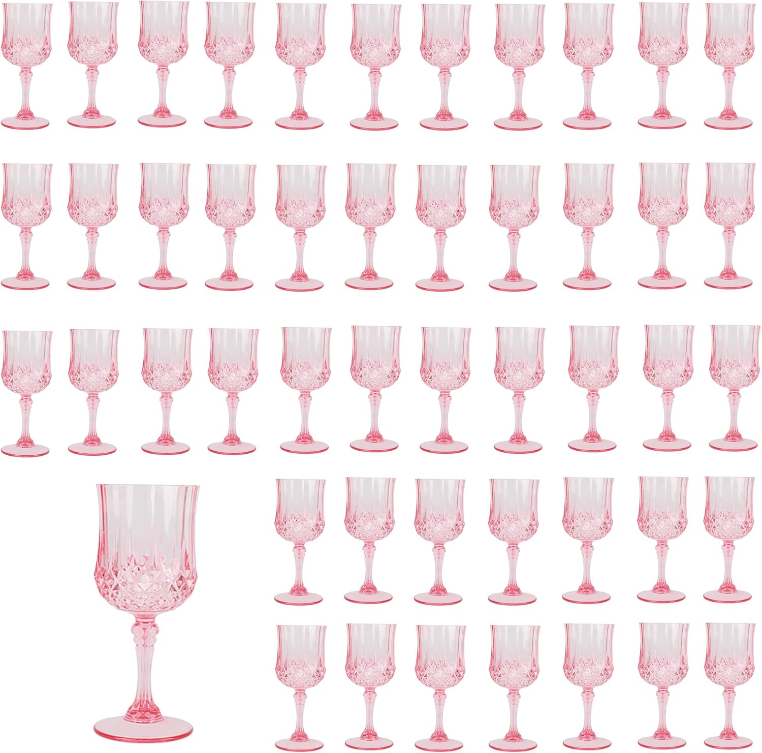 48PCS 7OZ Pink Wine Plastic Glasses for Weddings and Parties