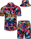Mens Hawaiian Shirts and Shorts Set 2-Piece Beach Outfit - Stretch