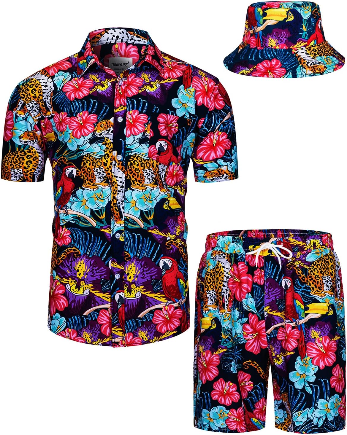 TUNEVUSE Mens Hawaiian Shirts and Shorts Set for Summer Fun