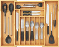 Silverware Drawer Organizer Expandable 17 to 28 in - Bamboo Cutlery