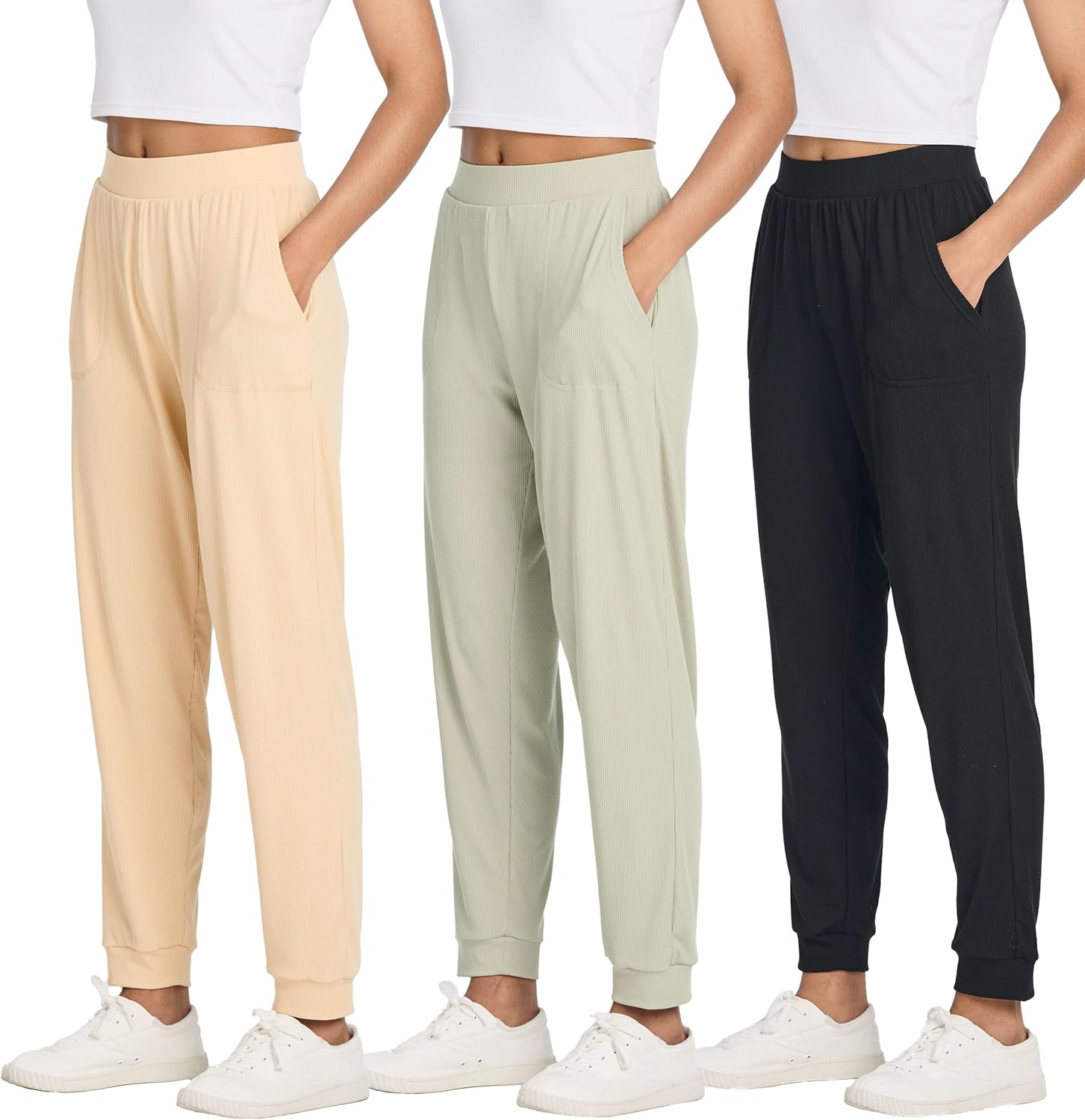 Real Essentials Women's Ribbed Lounge Jogger Casual Pants