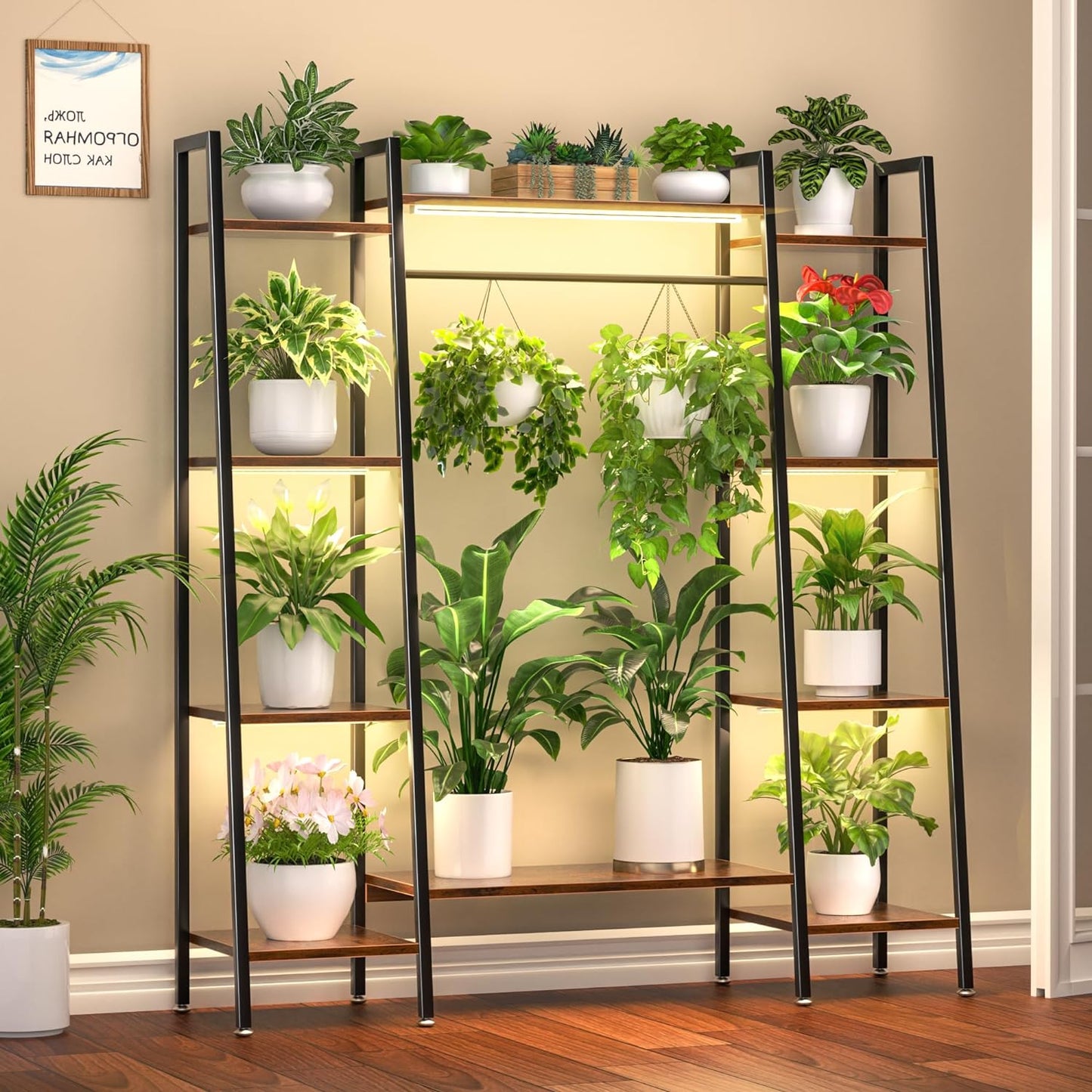 Indoor Plant Stand with Grow Lights, 55in Tall 6-Tier Shelf
