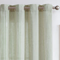 jinchan Linen Curtains Sage Green on Beige Striped Panels - Light