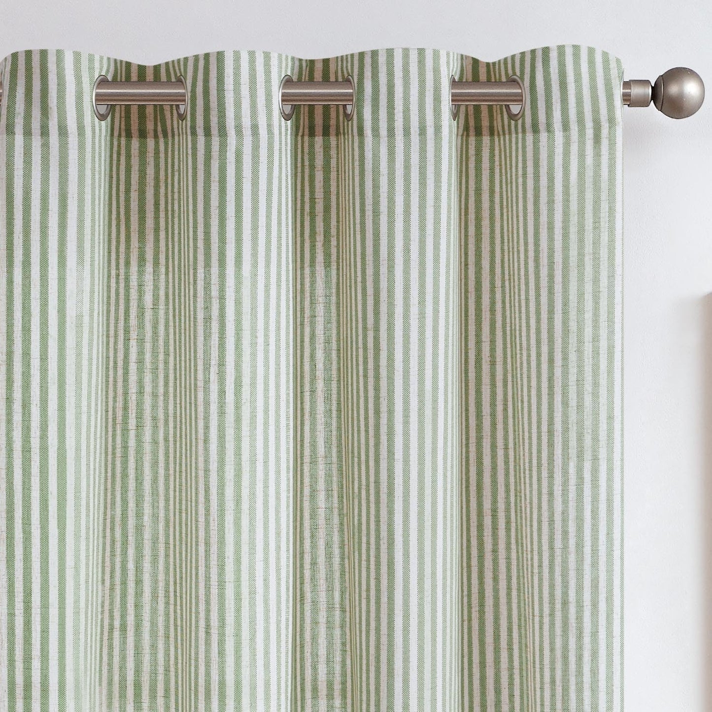 Linen Curtains for Living Room Sage Green Striped Panels 63 in