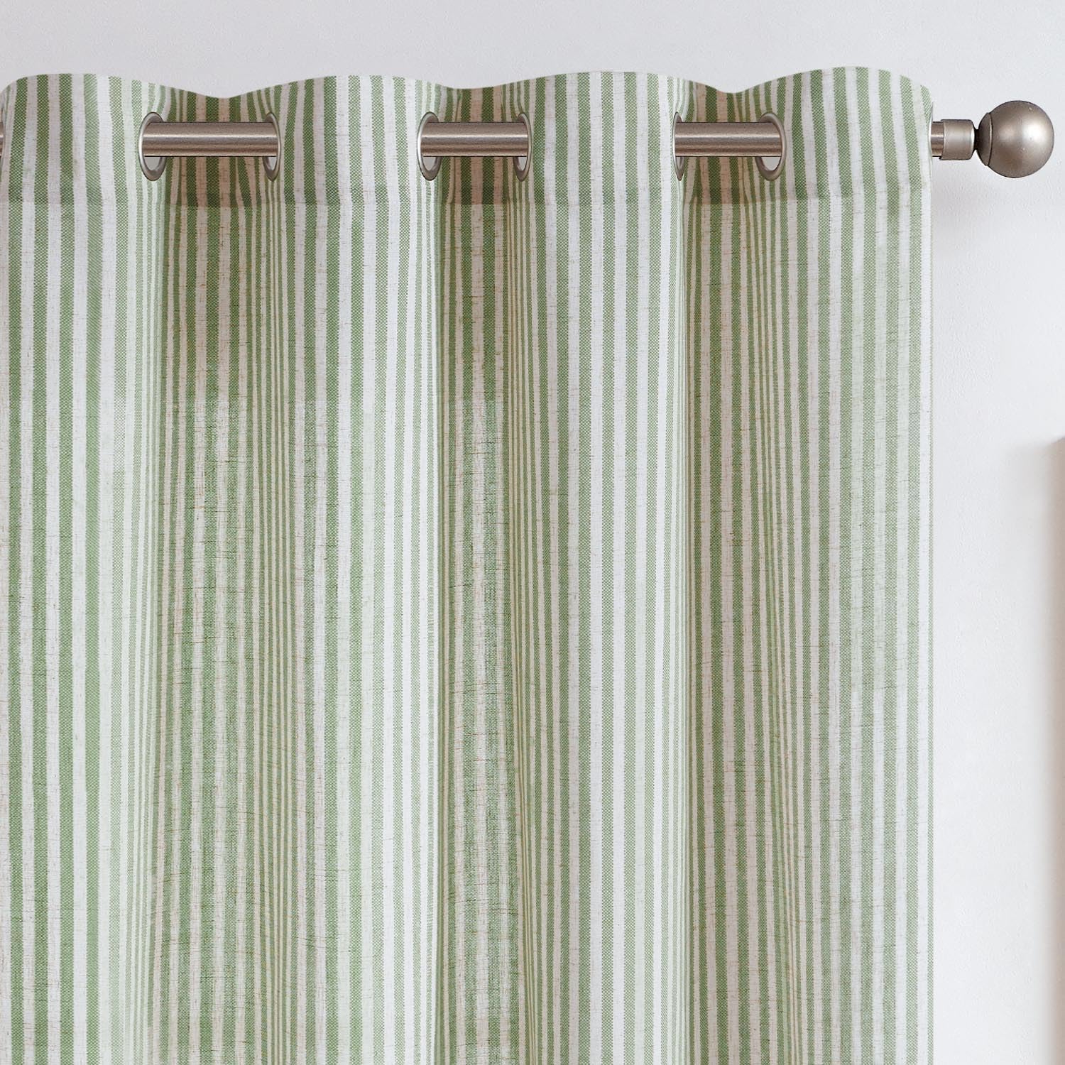 Linen Curtains for Living Room Sage Green Striped Panels 63 in