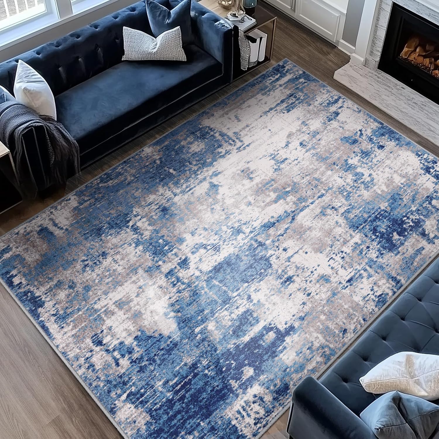 Washable Area Rugs 9ftx12ft Non-Slip Modern Abstract Soft
