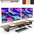 Dual Monitor Riser with Integrated Metal Shelf - Wide Walnut Stand