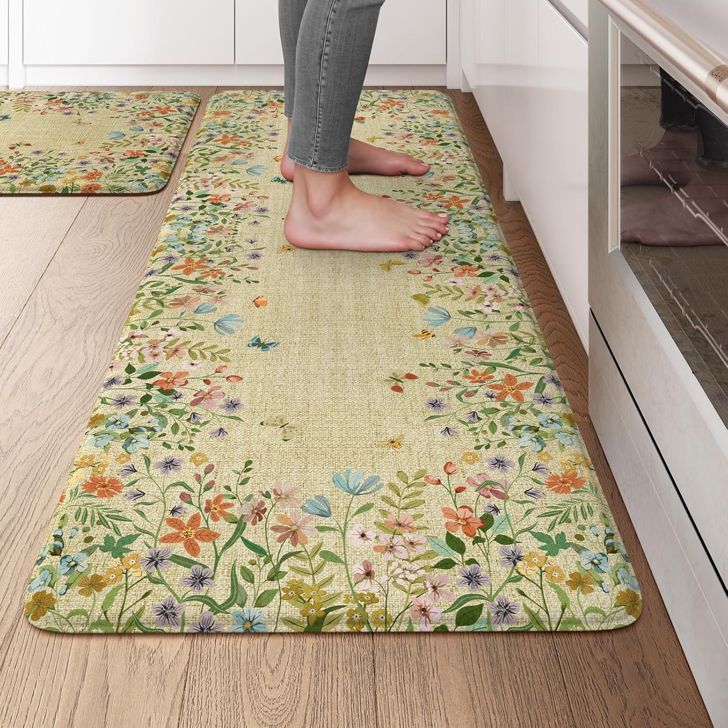 Cushioned Anti Fatigue Kitchen Mats Set of 2 for Comfort