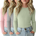 3 Pack Girls Long Sleeve Shirts for Casual Layering Tops