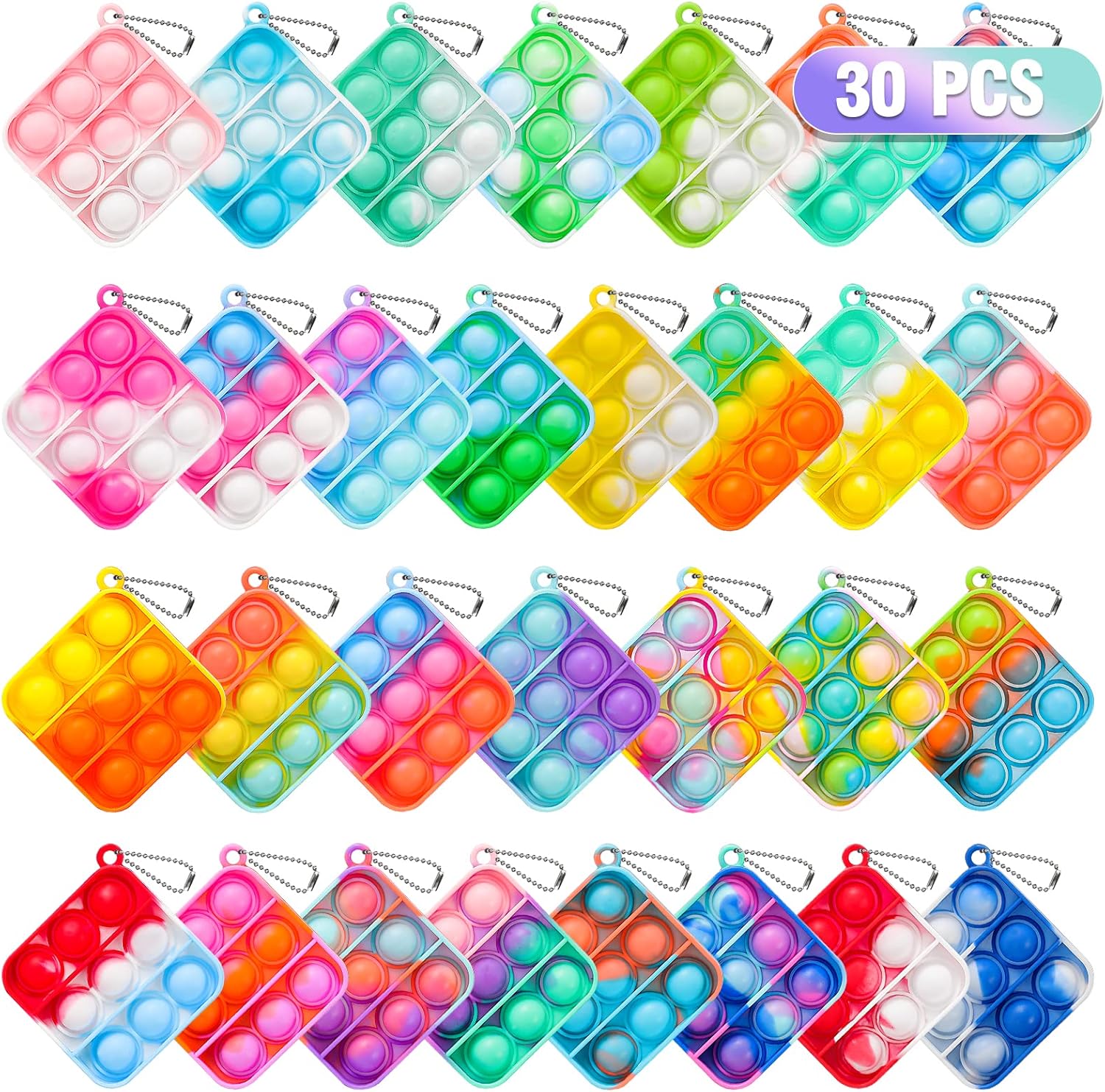 Genuvi 30-Pack Mini Pop Keychain Fidgets - Fun Party Favors!