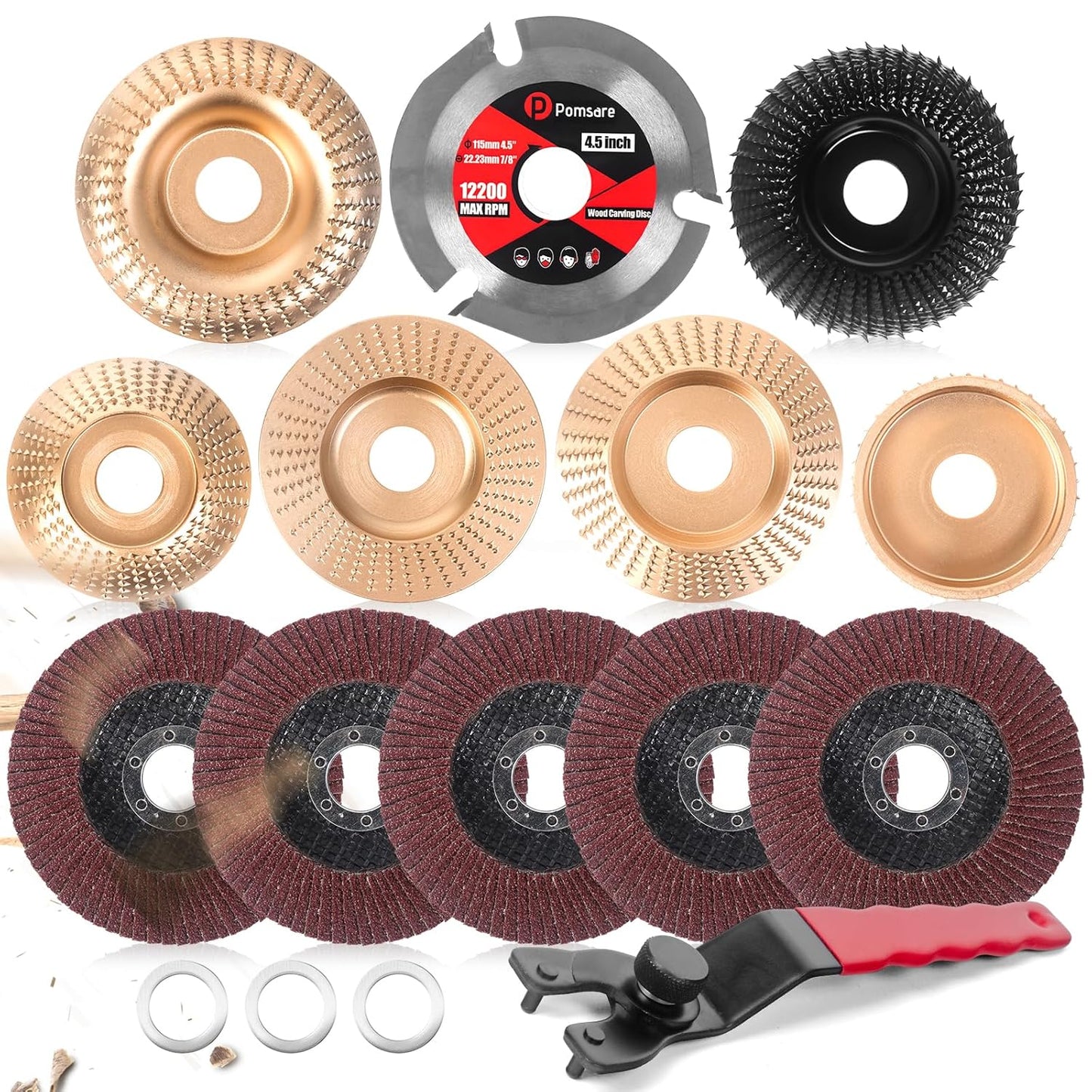 Wood Carving Disc Set for Angle Grinder - All-in-One Woodworking Solution by Pomsare
