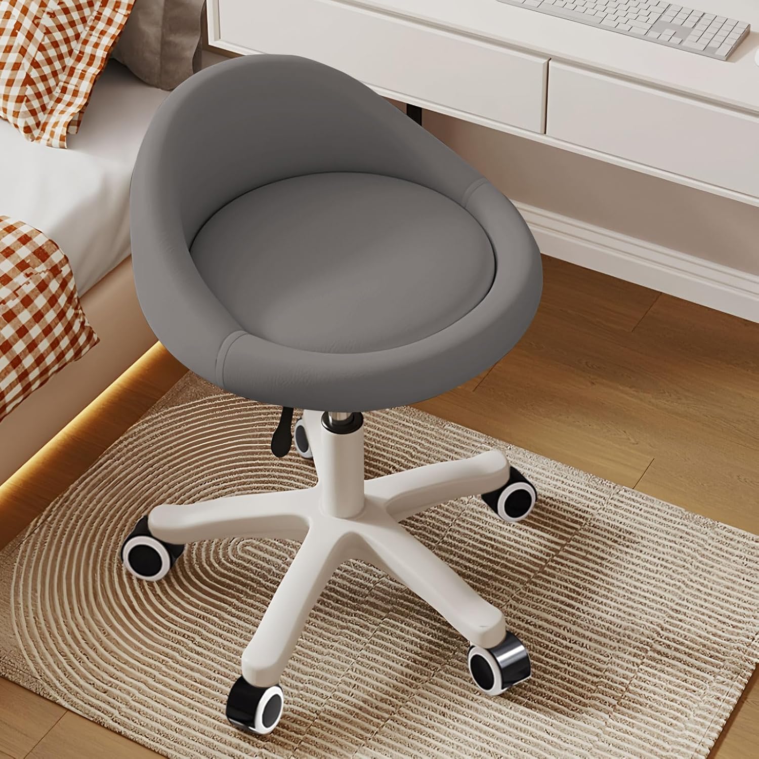 Ergonomic Rolling Stool with Adjustable Height and Swivel Seat