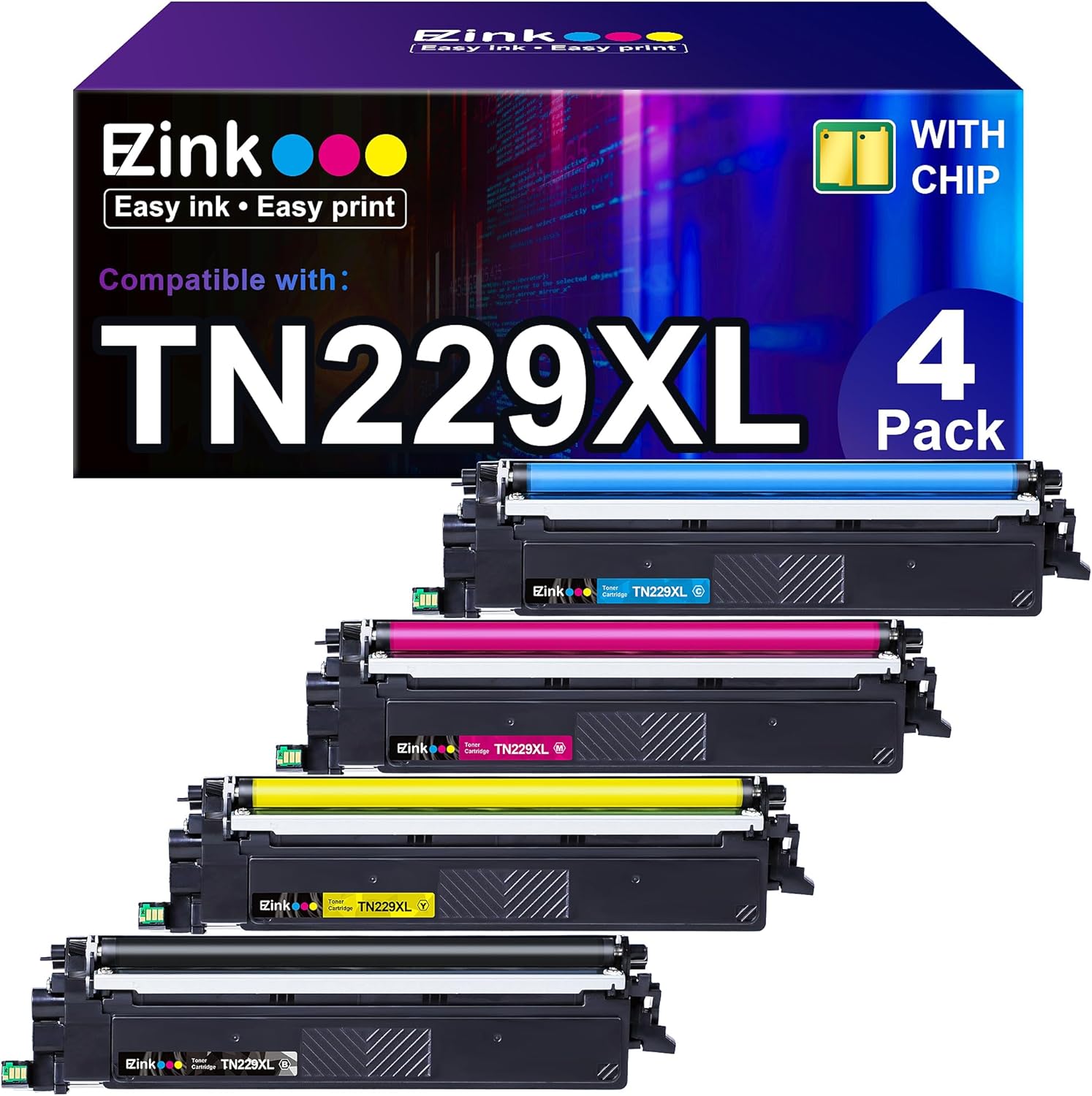 Vivid Colors: E-Z Ink TN229XL Toner 4-Pack