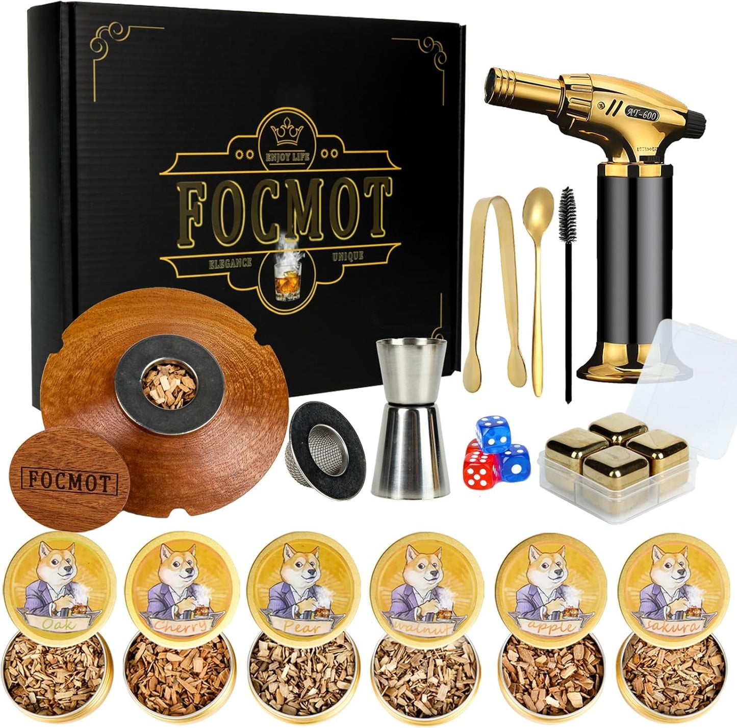 Ultimate Bourbon Smoker Kit - 6 Wood Flavors - Whiskey Stones - Perfect Gift