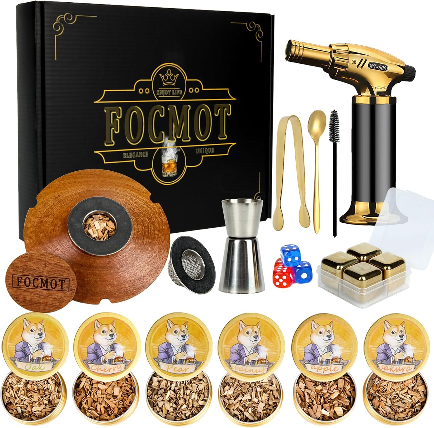 Ultimate Bourbon Smoker Kit - 6 Wood Flavors - Whiskey Stones - Perfect Gift