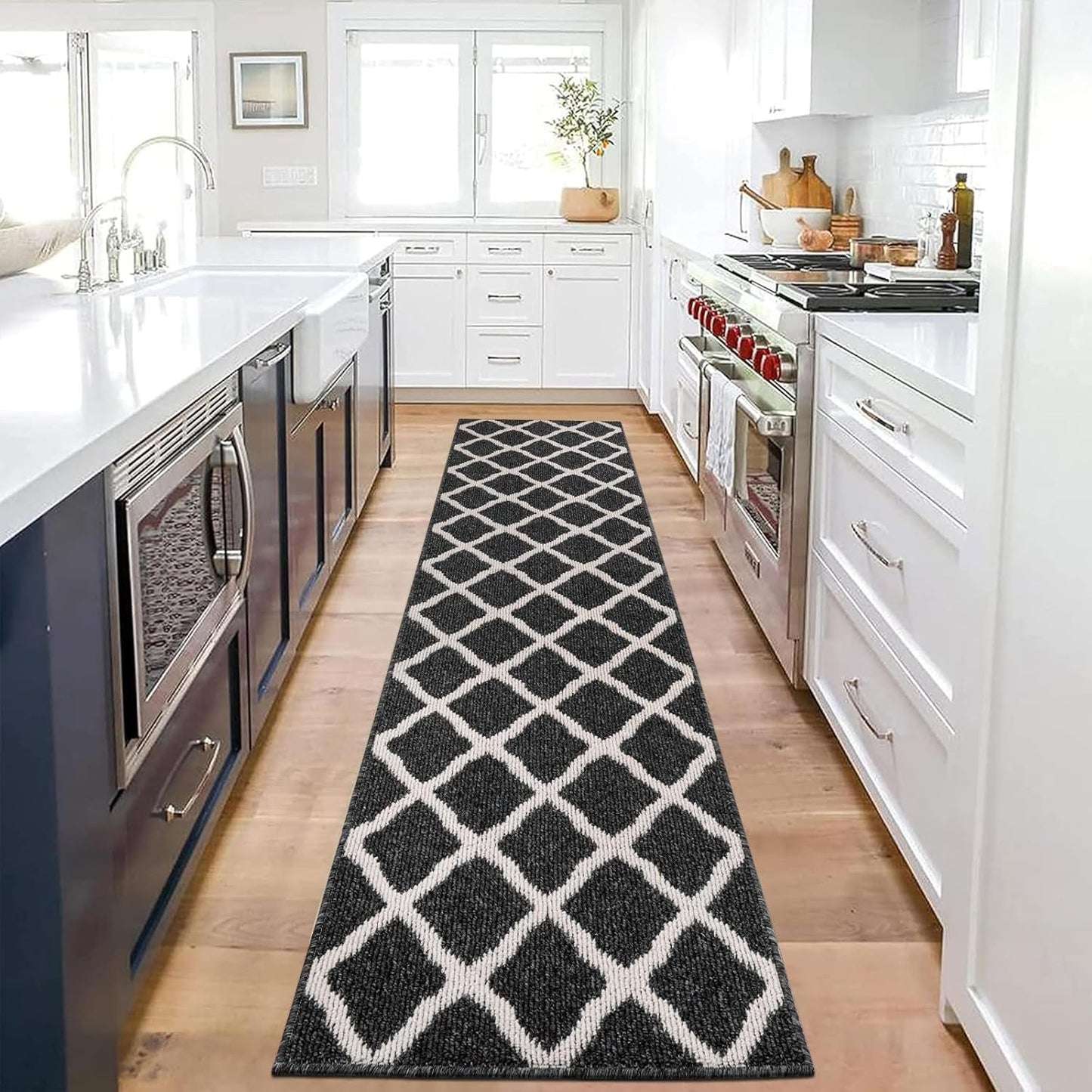 SHACOS Black Runner Rug 2x8 ft Non Slip Waterproof Entryway Rug