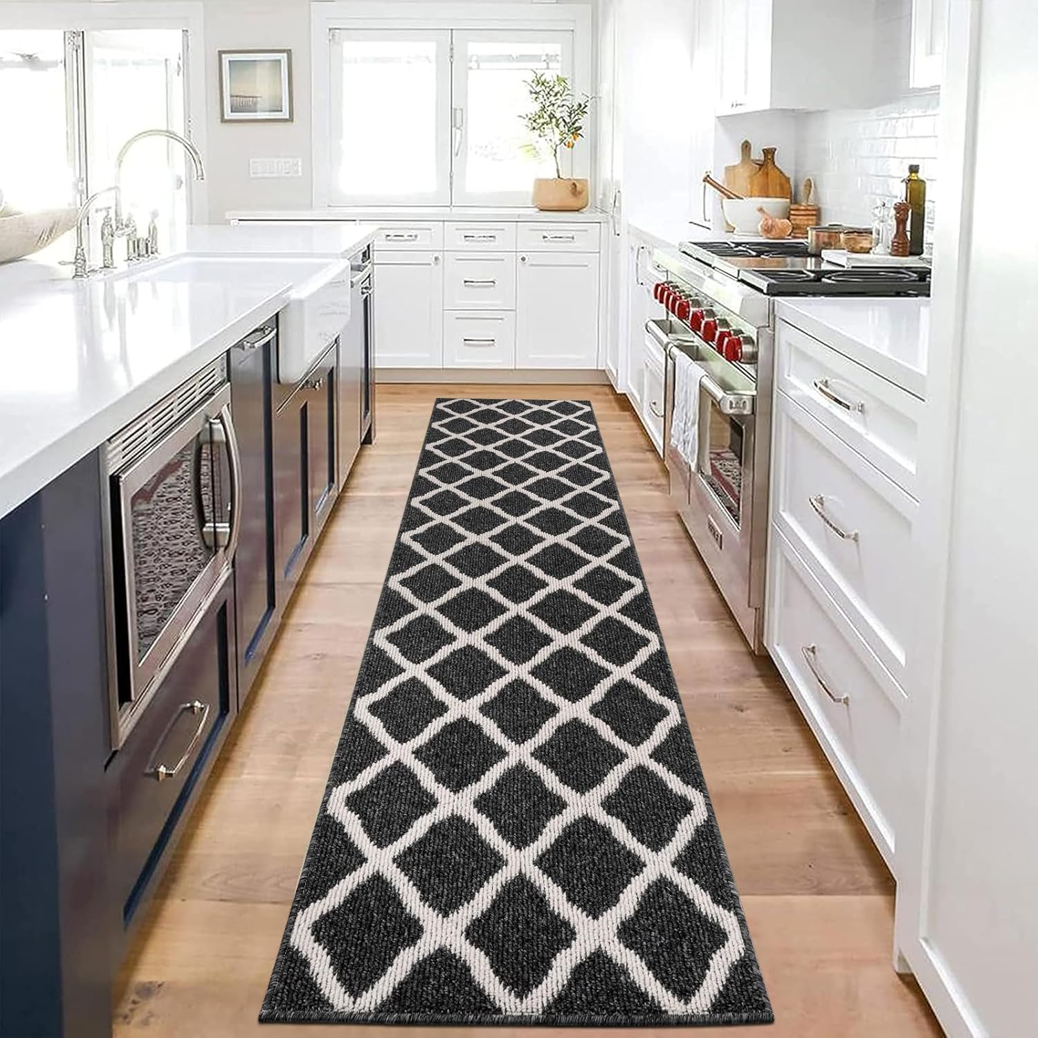 SHACOS Black Runner Rug 2x8 ft Non Slip Waterproof Entryway Rug