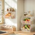 Stackable Wire Basket 3-Pack with Wood Lid - Wall Mounted Kitchen