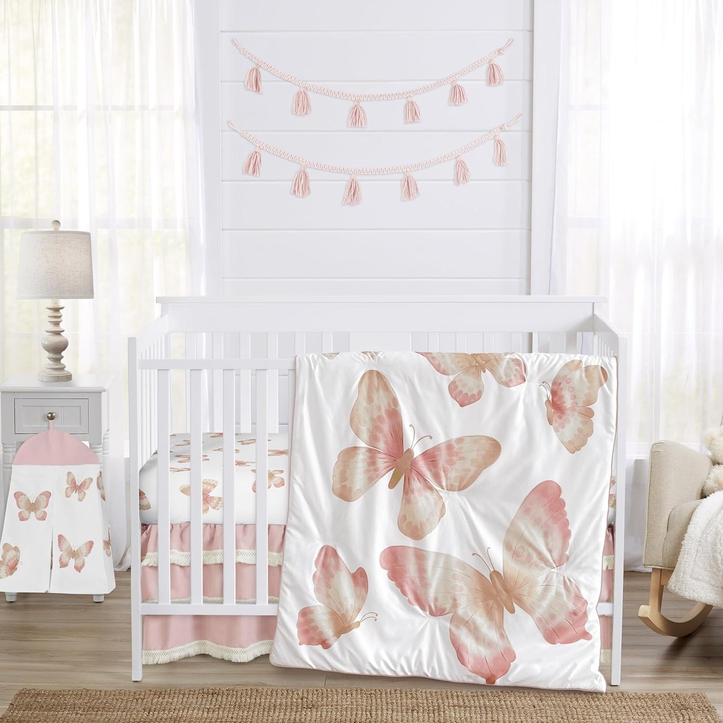 Sweet Jojo Designs Pink and Taupe Boho Butterfly Crib Set