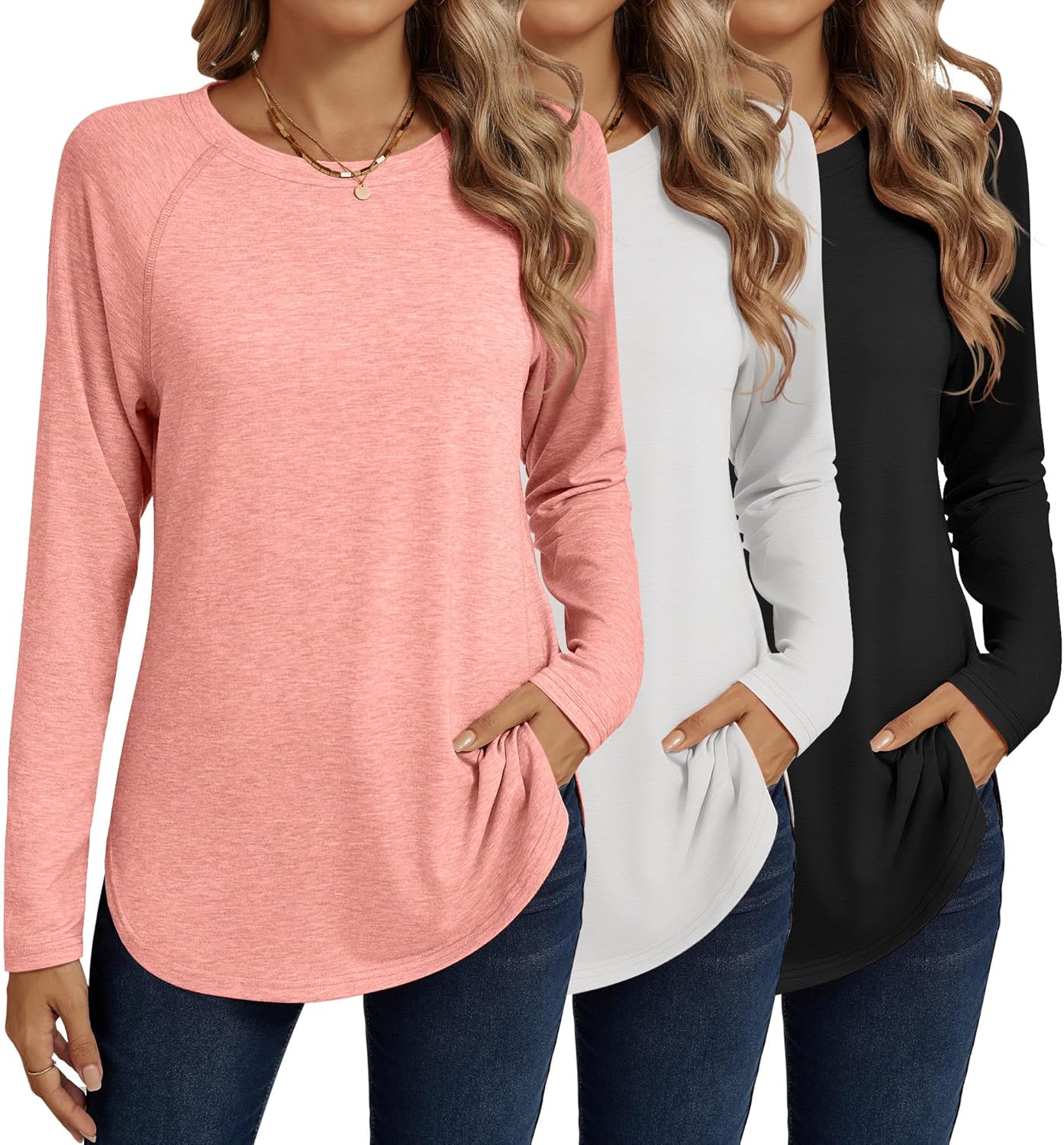 Ficerd 3 Pack Women's Long Sleeve T-Shirts for Casual Style