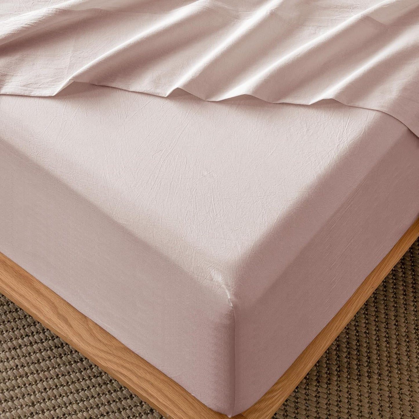 MooMee Fitted Bottom Sheet 100% Washed Cotton for King Size