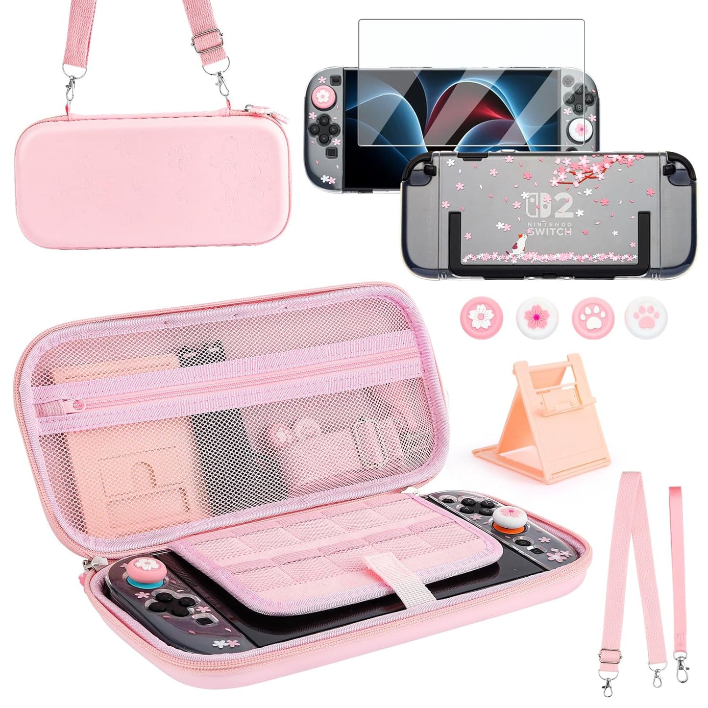 OLDZHU Pink Carrying Case for Switch 2 - 10 in 1 Accessories