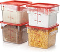 CURTA 4 Pack Food Storage Container with Red Lid - 6.0 Qt Stackable