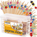200 Multicolor Bamboo Cocktail Picks with Storage Box