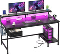 47.2in Gaming Desk with Power Outlet and LED Lights - Compact Multiuse
