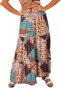 Womens Floral Print Boho Maxi Skirt High Waist Pleated Ruffle