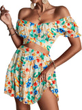 Casual Women's Floral Off Shoulder Crop Top and Skirt Set by LYANER