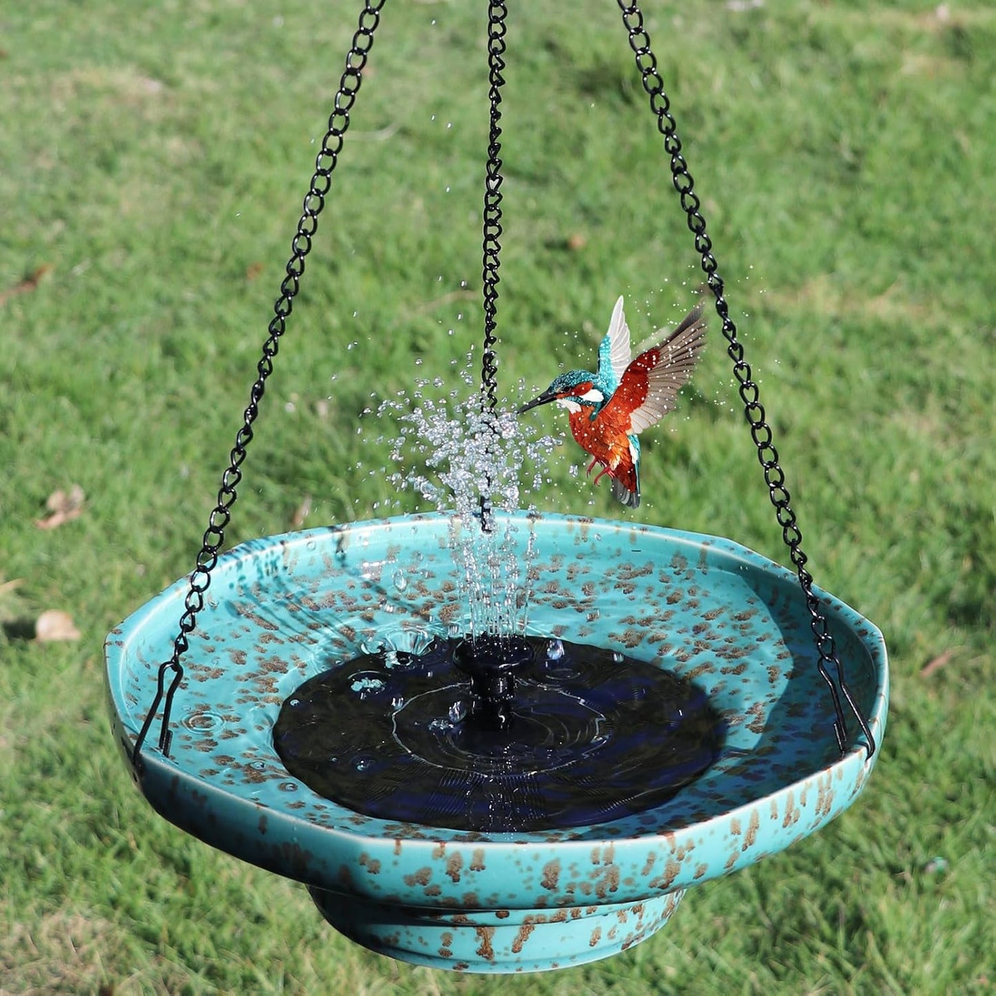 Solar Fountain Ceramic Hanging Bird Bath for Outdoor Decor