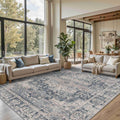 8x10 Area Rugs for Living Room Bedroom, Vintage Blue Washable Rug