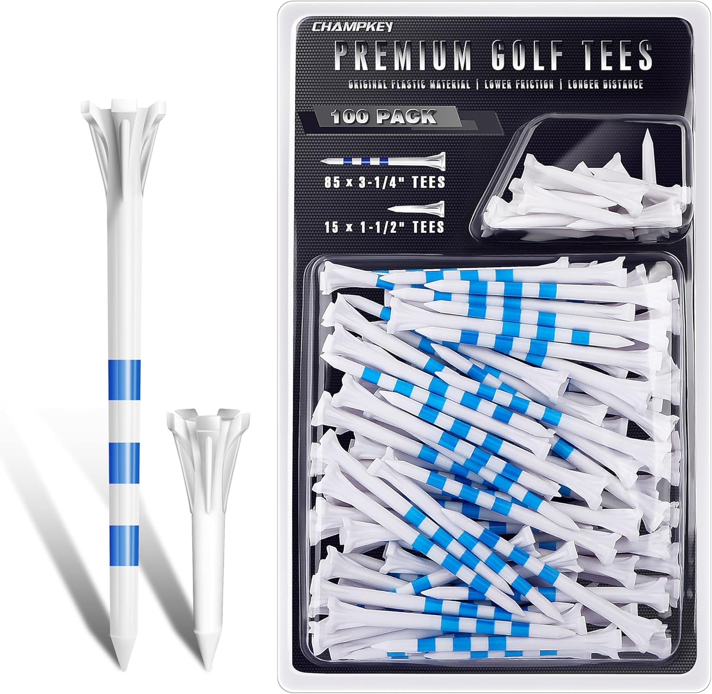 CHAMPKEY 5 Prong Golf Tees 100 Pack | Low Friction Design!