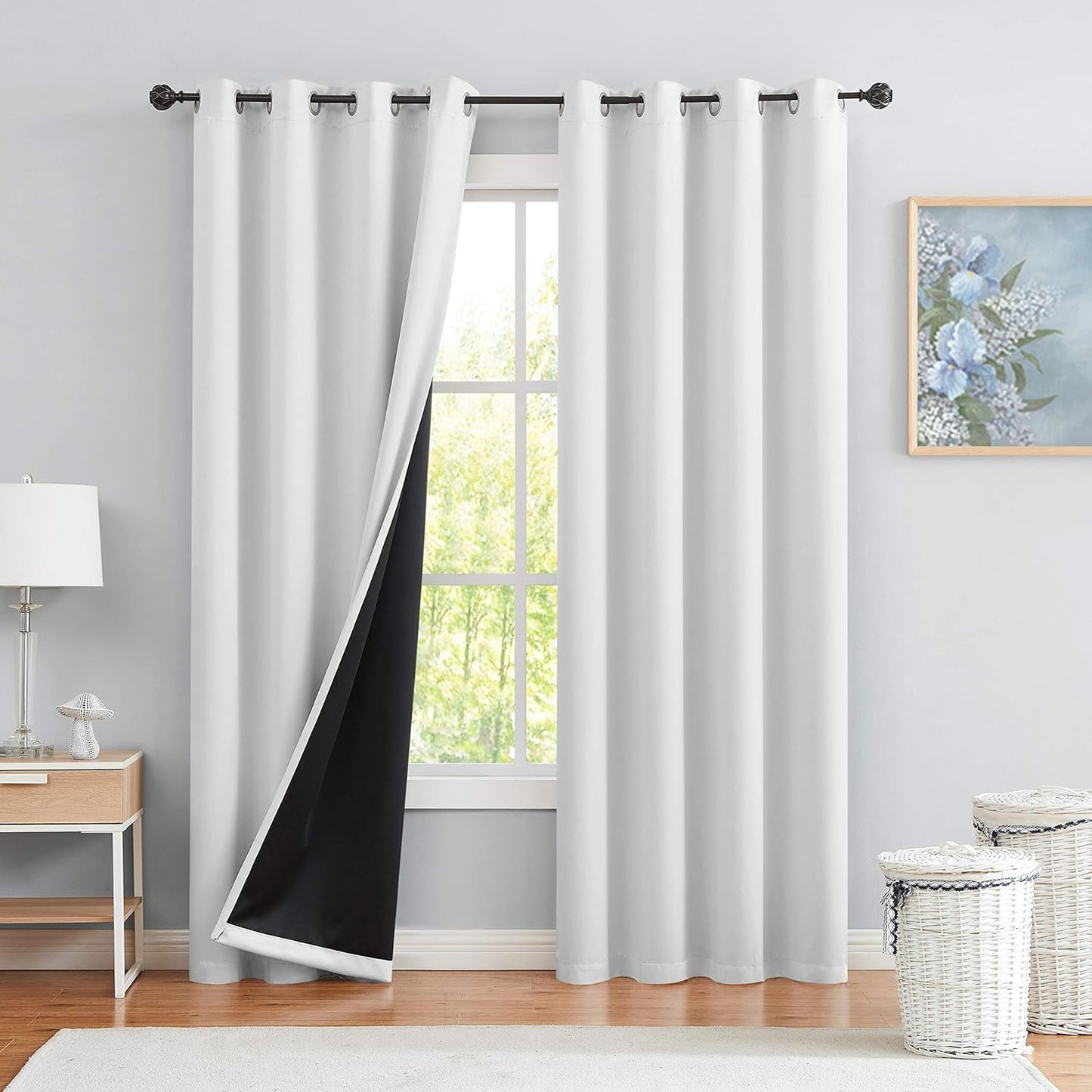 Urban Lotus White Blackout Curtains Set - Full Light Blocking