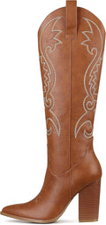 Knee High Cowboy Boots for Women Pointed Toe Chunky Heels (Style TMMJ)
