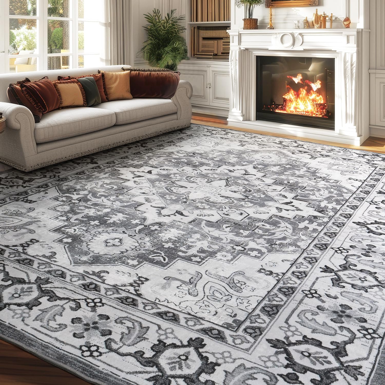 8 x 10 Area Rugs for Living Room - Vintage Floral Design