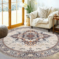 6ft Round Area Rug Vintage Low Pile Washable Non Slip - Soft & Durable