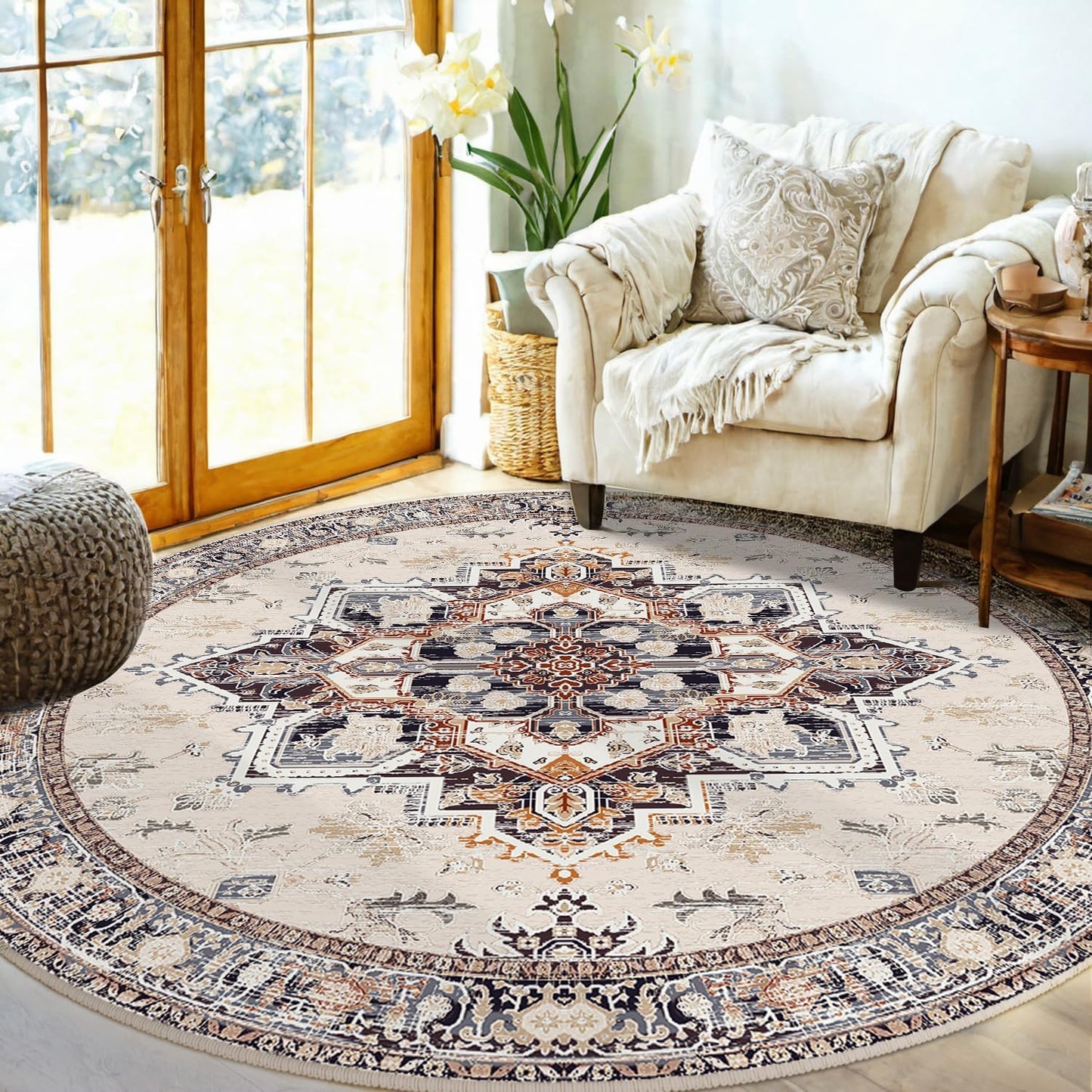 6ft Vintage Print Area Rug for Living Room and Bedroom Use