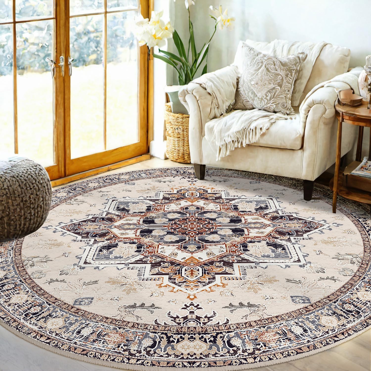 6ft Vintage Print Area Rug for Living Room and Bedroom Use