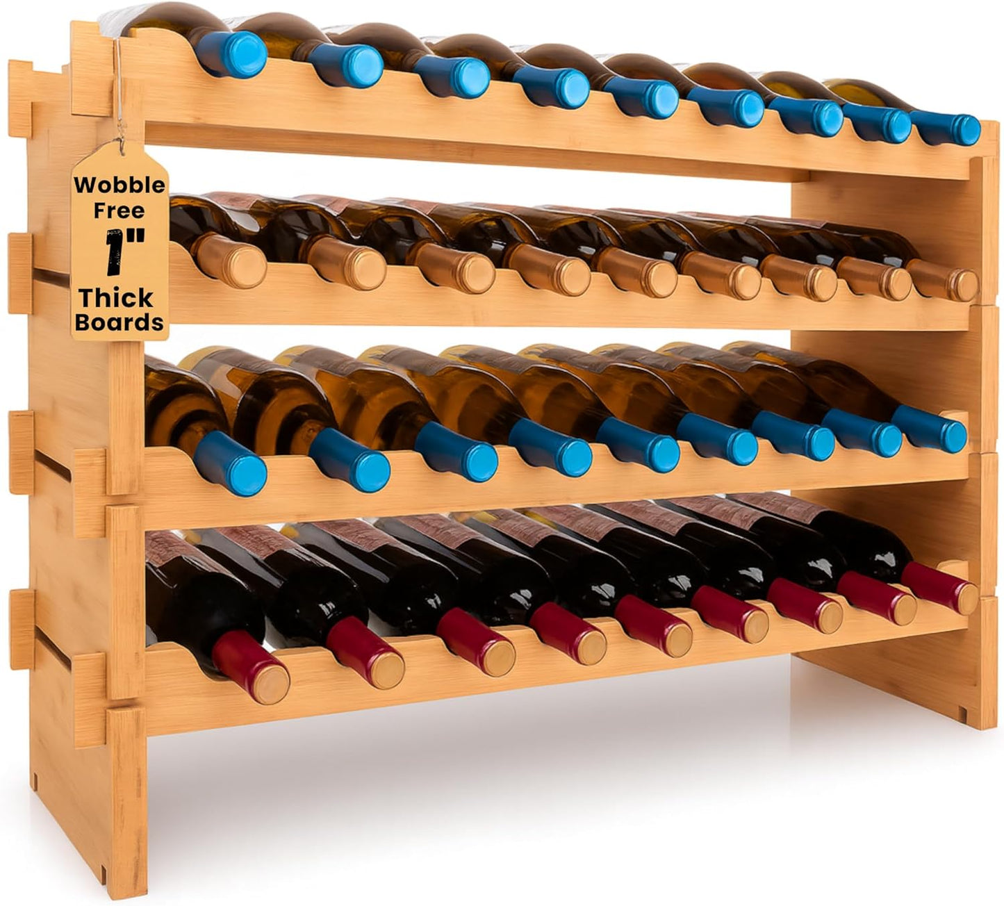 NutriChef 36 Bottle Wine Rack - Stylish Bamboo Storage Solution