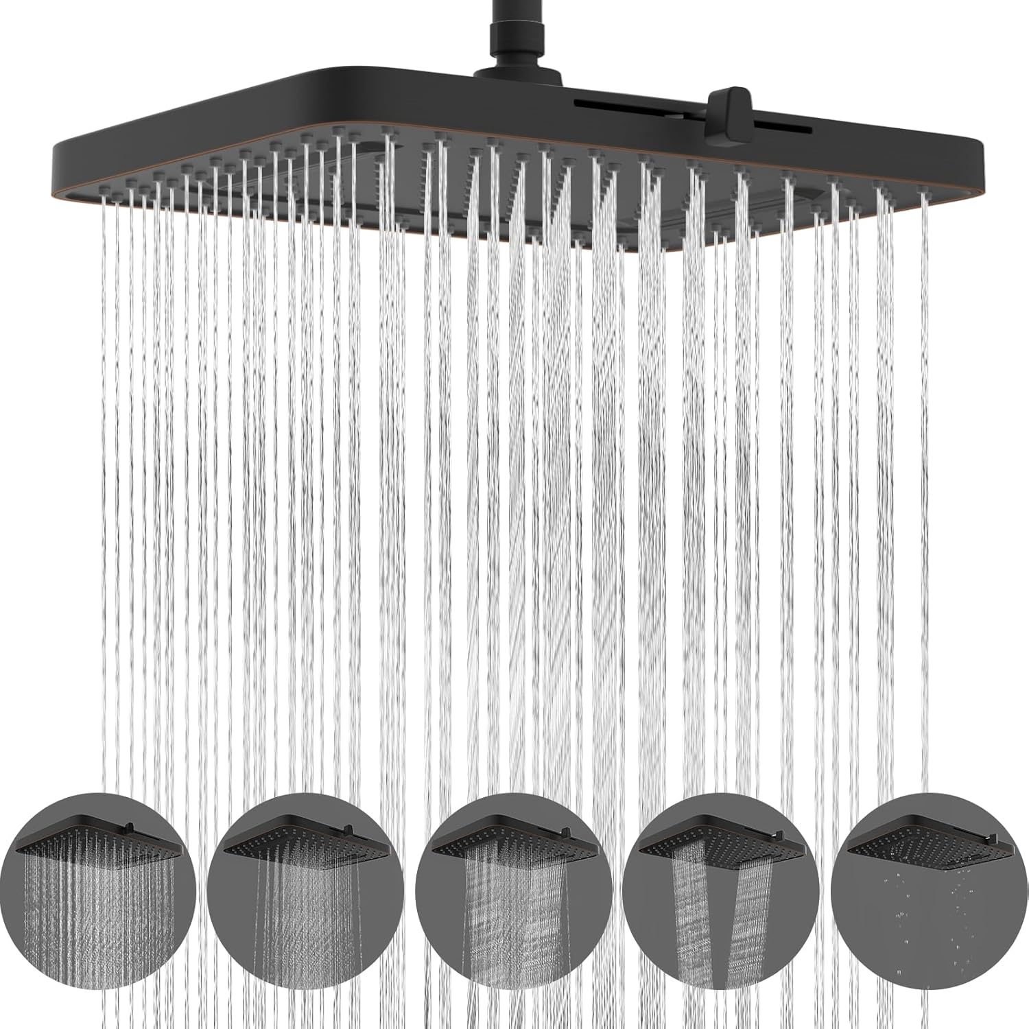 Hibbent 13ft' High Pressure Rain Shower Head with 5 Spray Modes