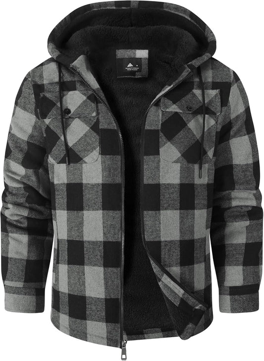 ZITY Men's Flannel Hooded Jacket for Warmth and Style