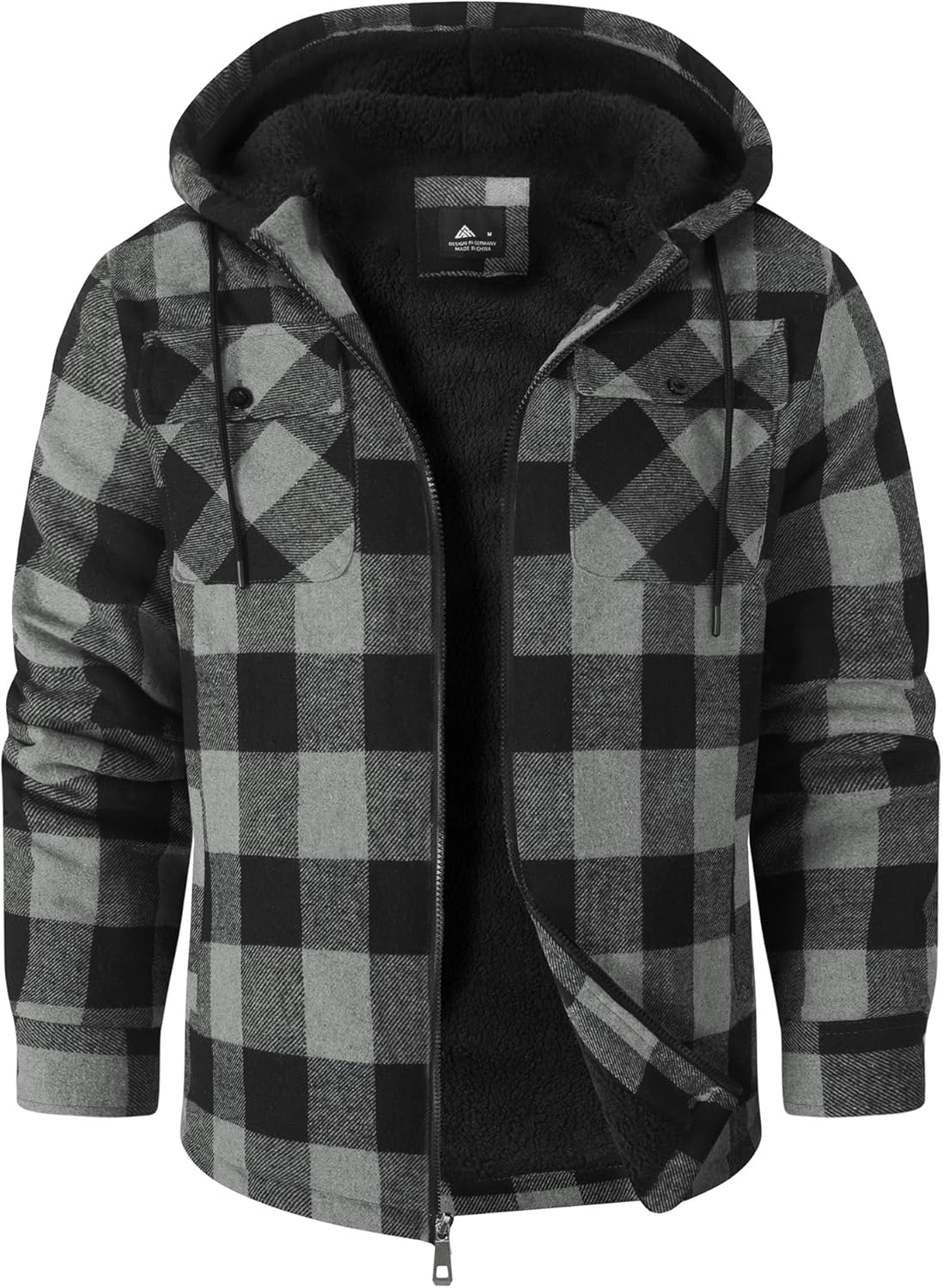 ZITY Men's Flannel Hooded Jacket with Sherpa Lining for Comfort
