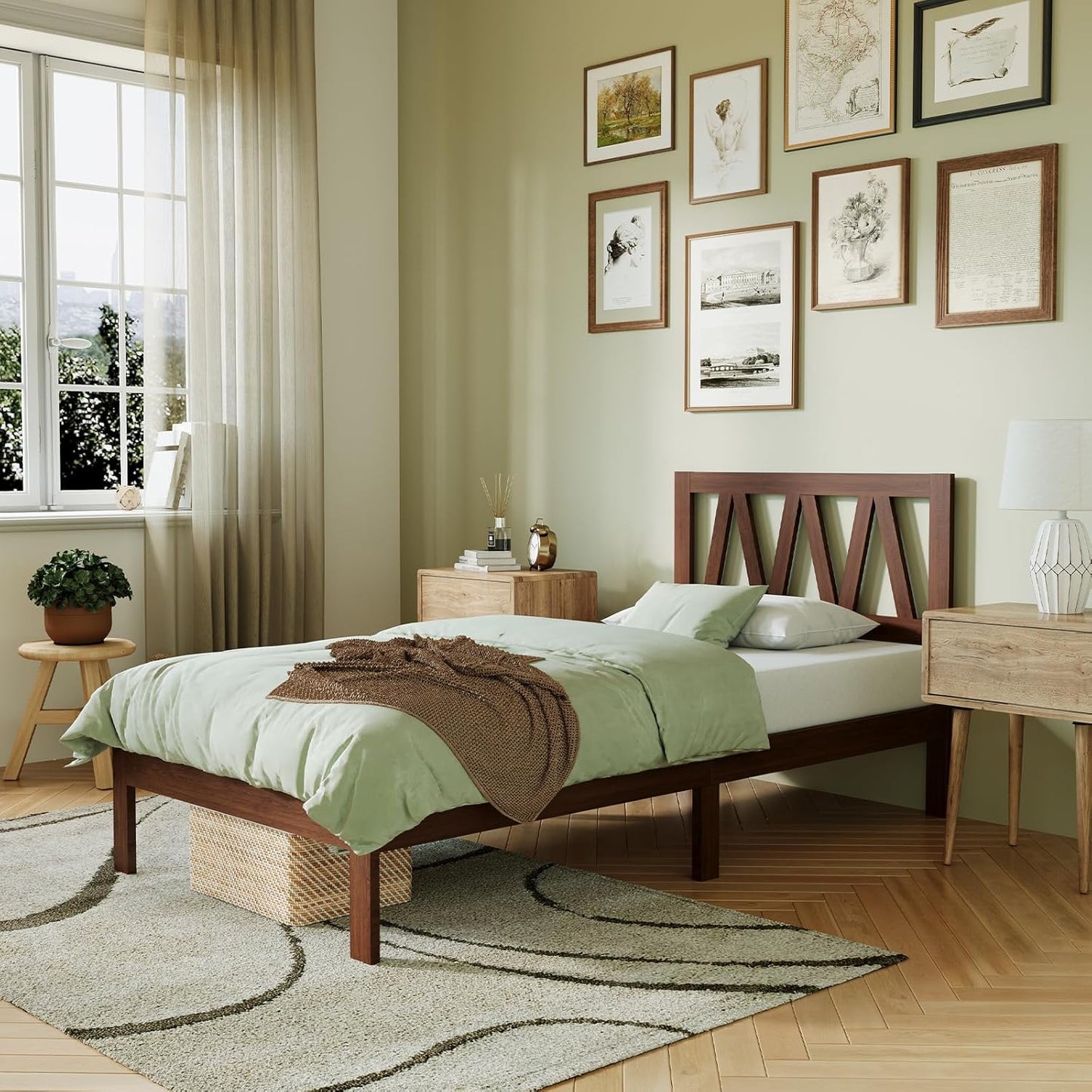 Novilla Twin Bed Frame with Headboard - Solid Wooden Design