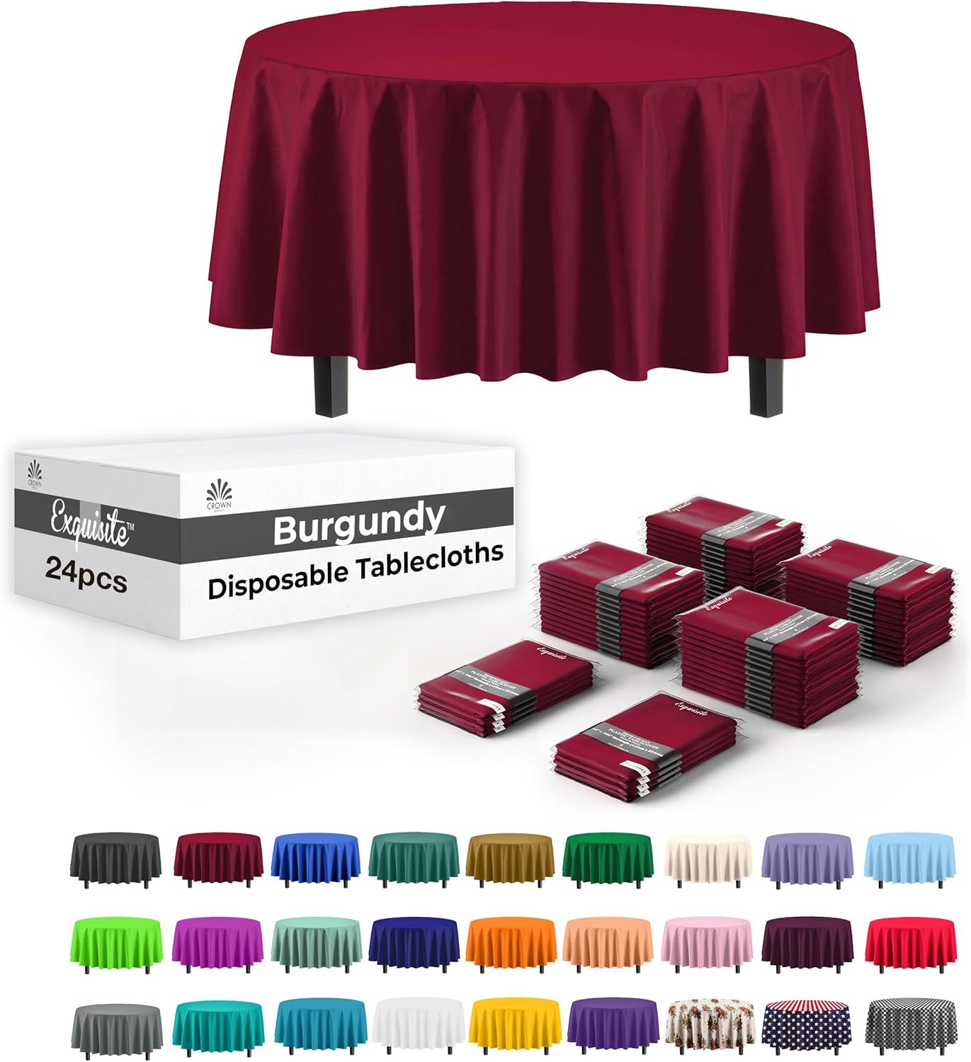 Burgundy Round Plastic Tablecloths for Elegant Events - 84 in